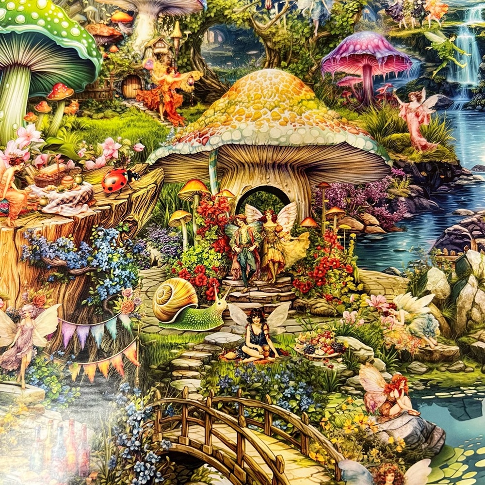 Buffalo Games 2000-Piece Puzzle Vibrant Fantasy Merry Mushroom Village Picnic - Picture 2 of 7